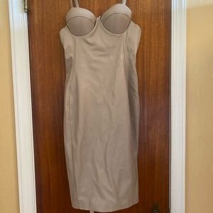 House of CB London Size Medium Beige Faux Leather Lana Bustier Bodycon Dress